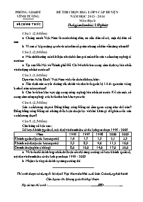 Đề thi chọn học sinh giỏi cấp huyện môn Địa lý Lớp 9 - Năm học 2013-2014 - Phòng giáo dục và đào tạo Vĩnh Tường (Có đáp án)